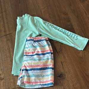 RuggedButts Aqua Rash Guard and Striped Swim Shorts